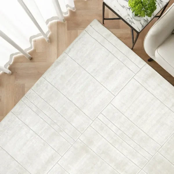 Raised Pattern White Rug