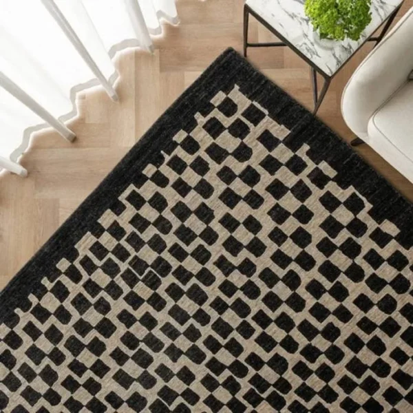Rug in modern room with square design