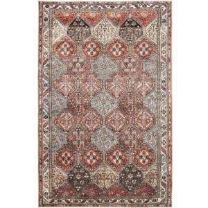 Patterned rug with rust and ceramic effect