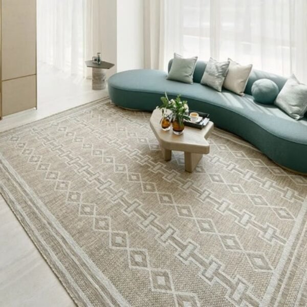 Contemporary rug with rustic elements