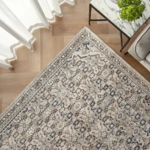 Side angle view showing texture of Vintage Diamond Rug