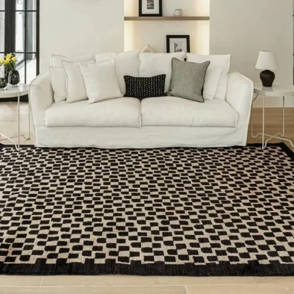 Close-up of tiny squares on rug