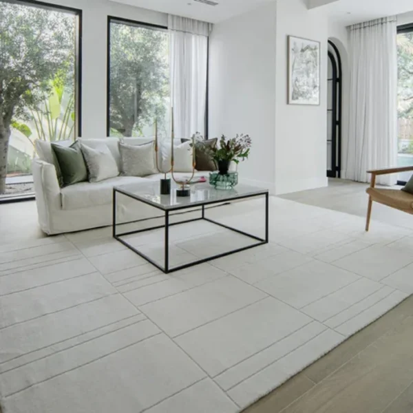 Soft White Geometric Design Rug
