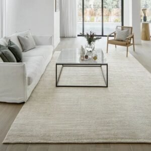 Close-up of textured grid rug surface