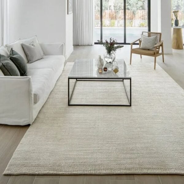 Close-up of textured grid rug surface