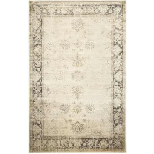 Soft distressed rug in grey beige tones