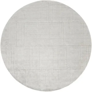 Solid Light Grey With Tufted Lines Round Rug image 1
