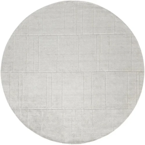 Solid Light Grey With Tufted Lines Round Rug image 1