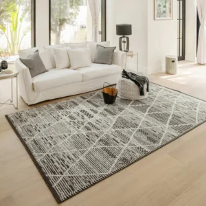 Diamond print charcoal rug for stylish decor