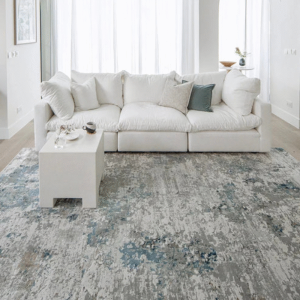 Blurred striped rug in calm interior