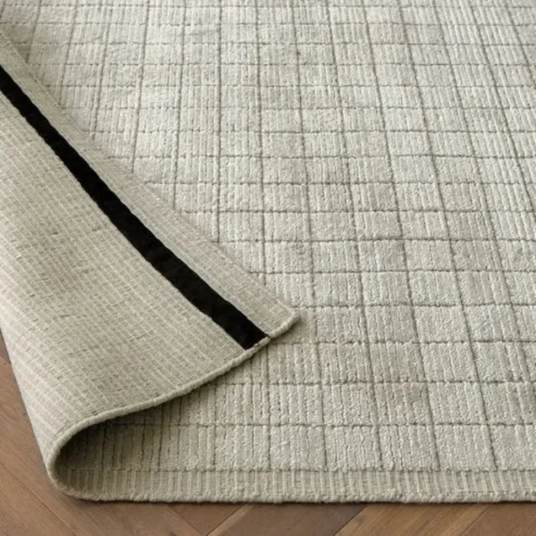 Textured Grid Patterned Beige Runner Rug image 1