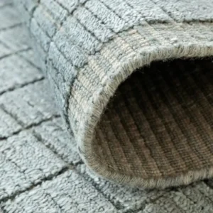 Textured Grid Patterned Blue Round Rug - Image 2