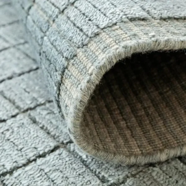 Textured Grid Patterned Blue Round Rug - Image 2