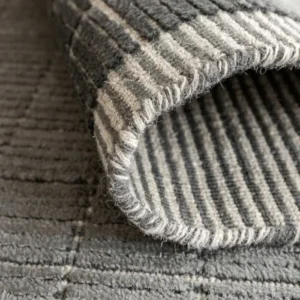 Textured Grid Patterned Dark and Light Grey Round Rug - Image 2