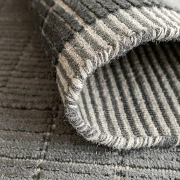 Textured Grid Patterned Dark and Light Grey Round Rug - Image 2