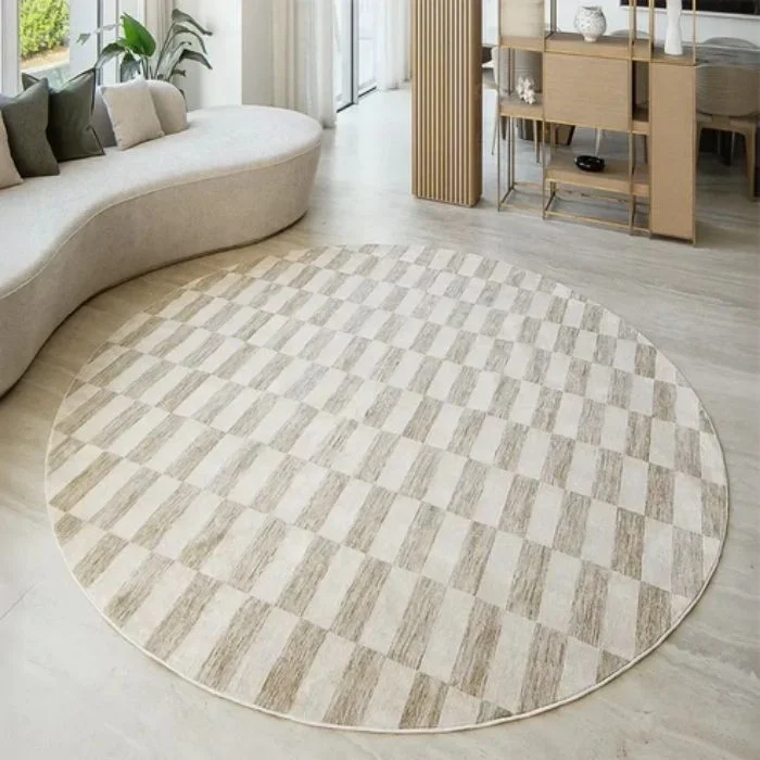 Textured Rectangle Checkerboard Round Rug