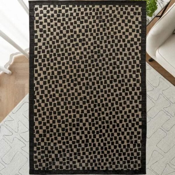 Top view of square-patterned modern rug