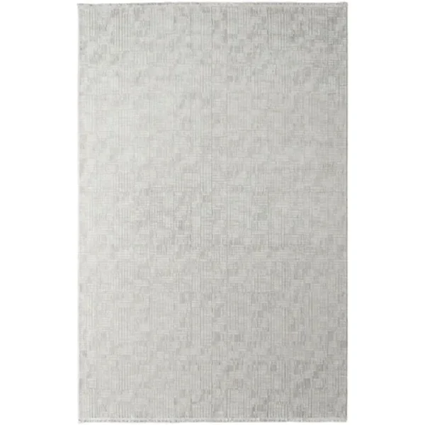 Overhead view of block pattern rug