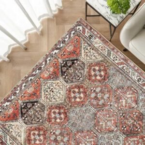 Traditional ceramic style rug in rust tones