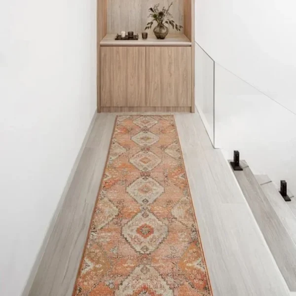 Traditional Diamond Patterned Orange Runner Rug