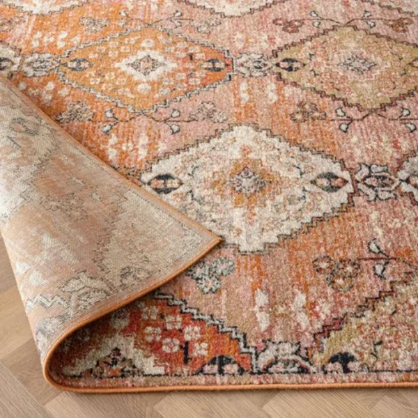 Traditional Diamond Patterned Orange Runner Rug image 1