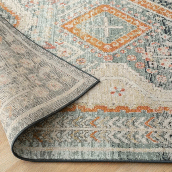 Traditional diamond rug with earthy tones