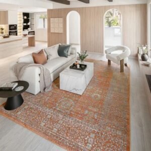 Distressed traditional medallion rug