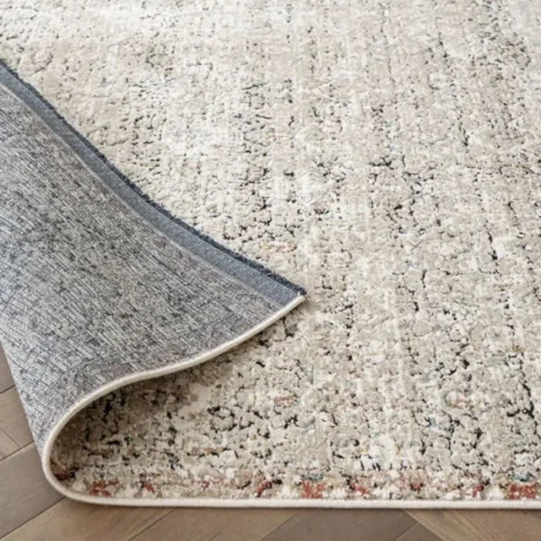 Traditional Faded Patterned Beige and Black Runner Rug image 1