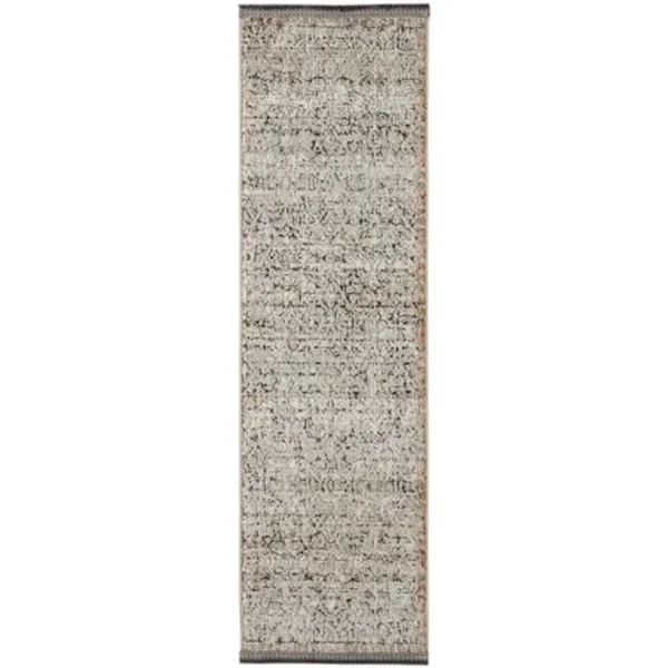 Traditional Faded Patterned Beige and Black Runner Rug image 2