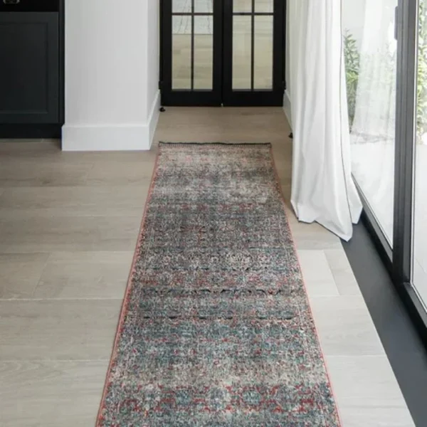 Traditional Faded Patterned Beige and Rust Runner Rugs