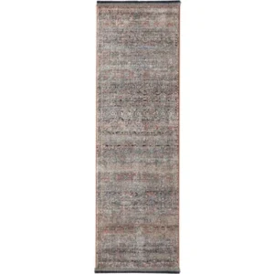 Traditional Faded Patterned Beige and Rust Runner Rugs image 2