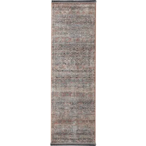 Traditional Faded Patterned Beige and Rust Runner Rugs image 2