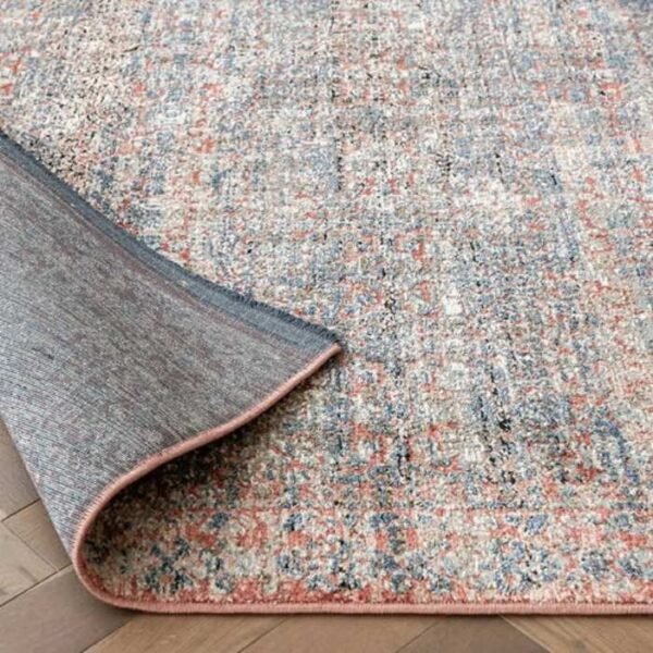 Traditional Faded Patterned Beige and Rust Runner Rugs - Image 3
