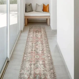Traditional Medallion Patterned Beige Runner Rugs