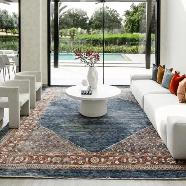 Traditional rug in red and navy palette