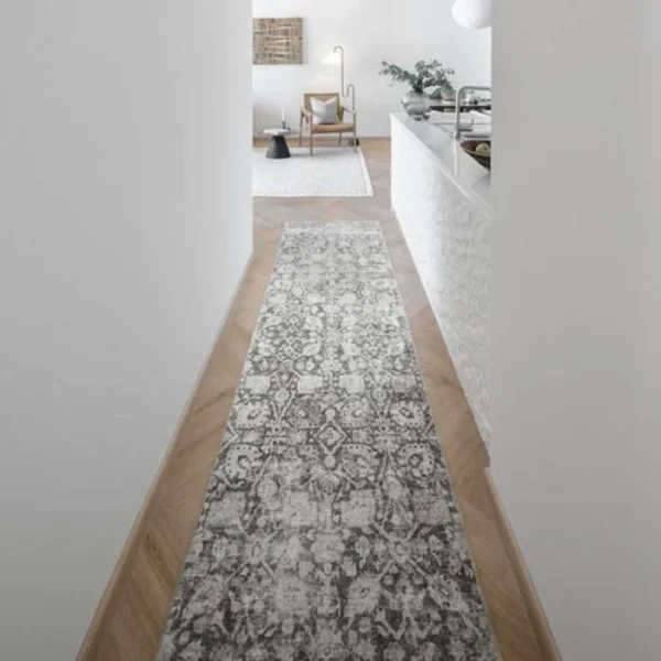 Traditional Repeating Pattern Light Grey Runner Rugs