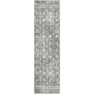 Traditional Repeating Pattern Light Grey Runner Rugs - Image 2