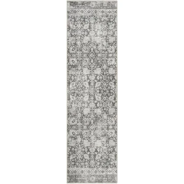 Traditional Repeating Pattern Light Grey Runner Rugs - Image 2