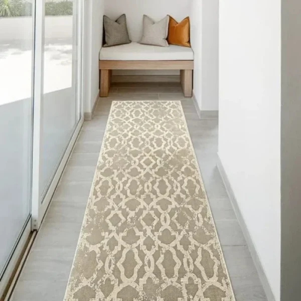 Trellis Pattern Beige Ivory Runner Rugs