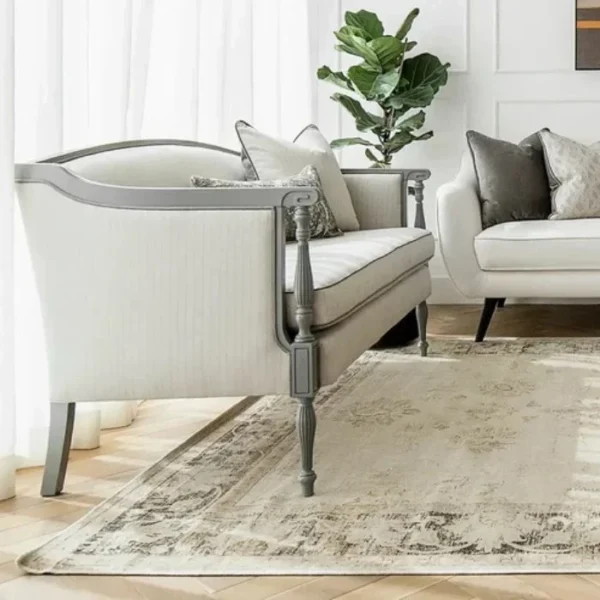 Vintage distressed rug in beige and grey