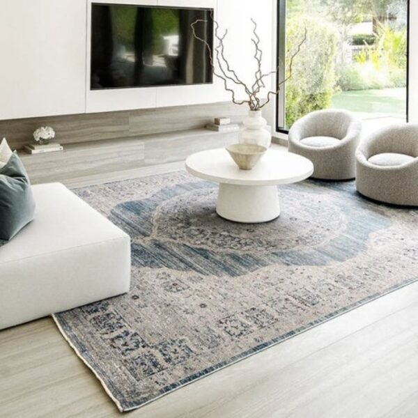 Soft oriental rug in pale blue tone