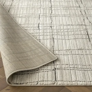 Modern wavy grid textured rug in living area