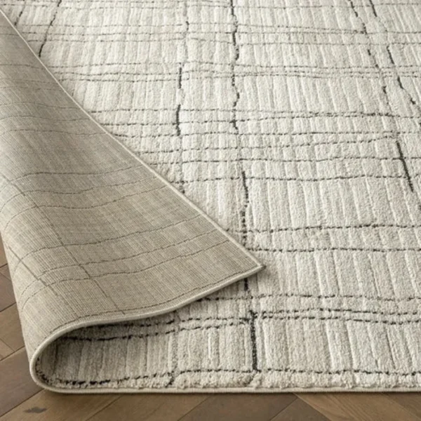Modern wavy grid textured rug in living area