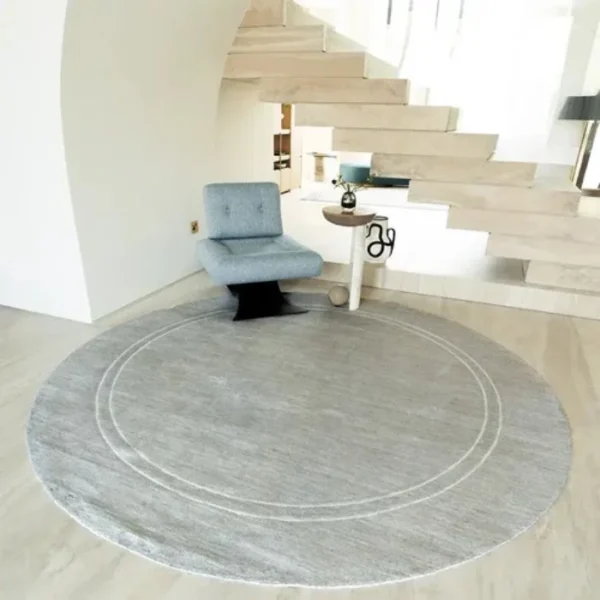 White Bordered Grey Round Rug