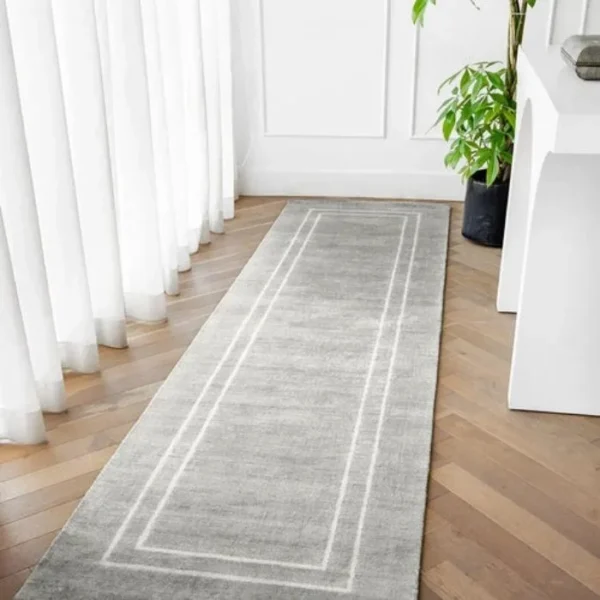 White Bordered Grey Runner Rug
