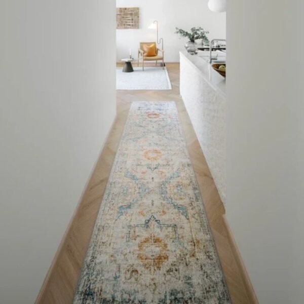 Woven Texture Runner Rug – Vintage Medallion Pattern image 3