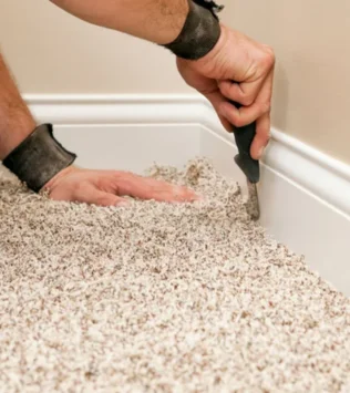 Custom floor carpet installation in progress