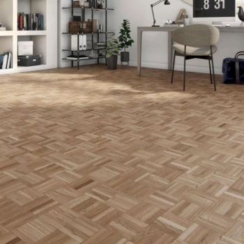 Herringbone parquet flooring being installed