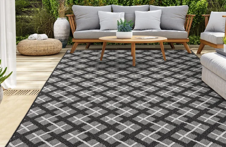 Durable custom outdoor rug for poolside