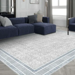 Alexis Blue Bordered Grey Turkish Carpet image 2
